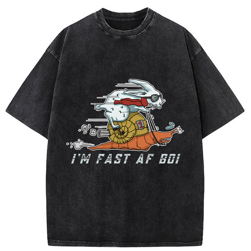 Tokyo-Tiger Funny Rabbit Riding A Snail Washed T-Shirt