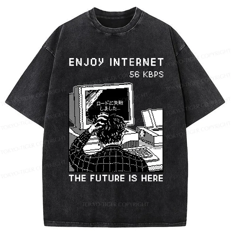 Tokyo-Tiger Enjoy Internet 56 Kbps Washed T-Shirt