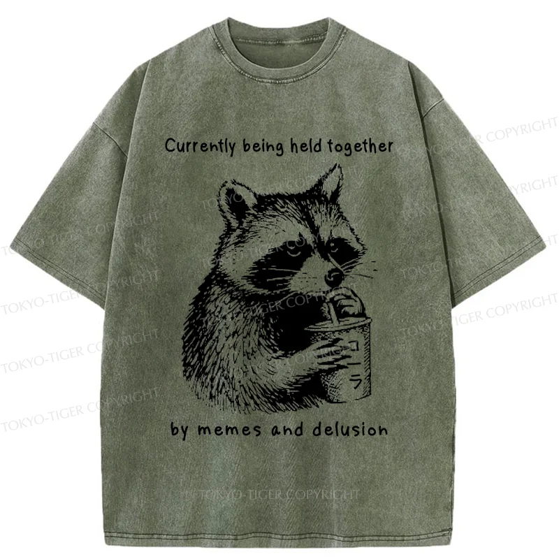 Tokyo-Tiger Raccoon Drinking Water Washed T-Shirt