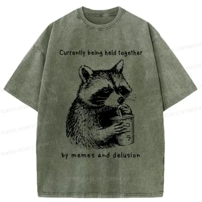 Tokyo-Tiger Raccoon Drinking Water Washed T-Shirt