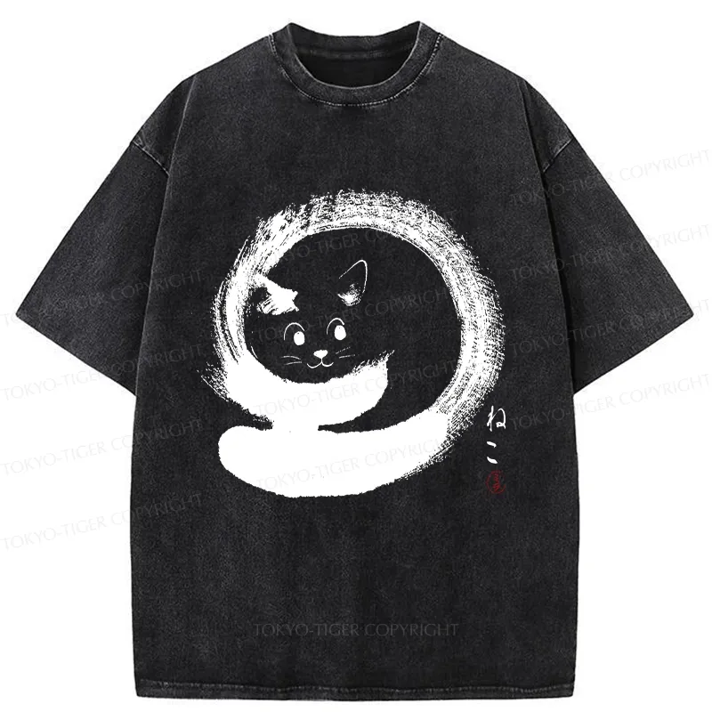 Tokyo-Tiger Retro Cat Enso Washed T-Shirt