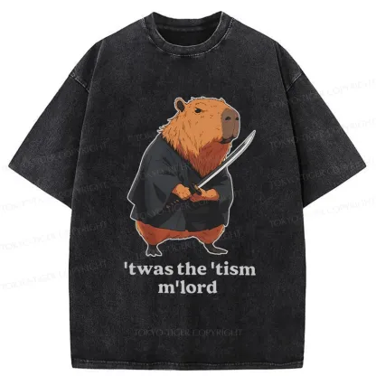 Tokyo-Tiger Focused Samurai Capybara Washed T-Shirt