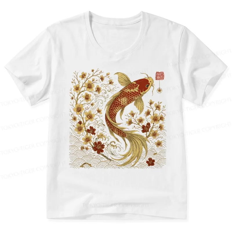 Tokyo-Tiger Vintage Sakura And Koi V-Neck Classic T-Shirt