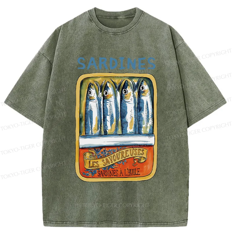 Tokyo-Tiger Vintage Sardines Can Washed T-Shirt