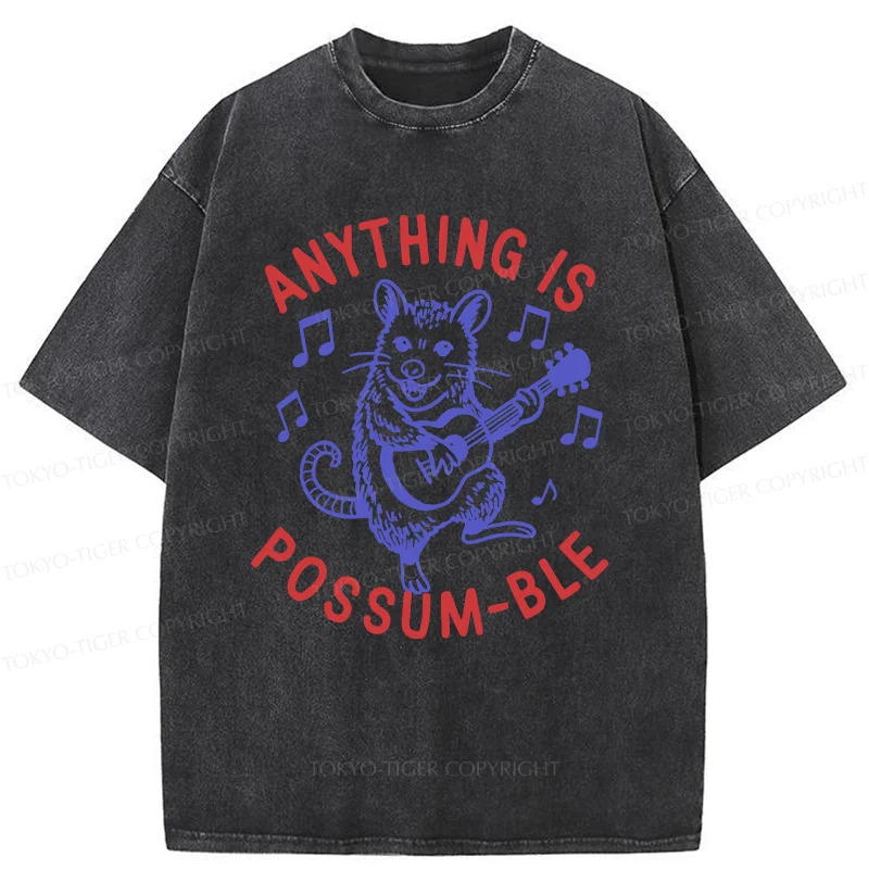 Tokyo-Tiger Possum Playing The Ukulele Washed T-Shirt