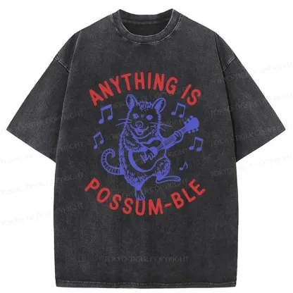 Tokyo-Tiger Possum Playing The Ukulele Washed T-Shirt