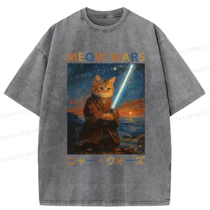 Tokyo-Tiger Funny Meow Wars Washed T-Shirt
