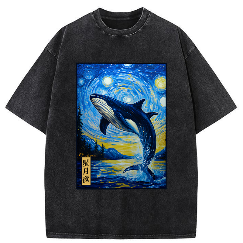 Tokyo-Tiger Whale Under The Starry Night Washed T-Shirt