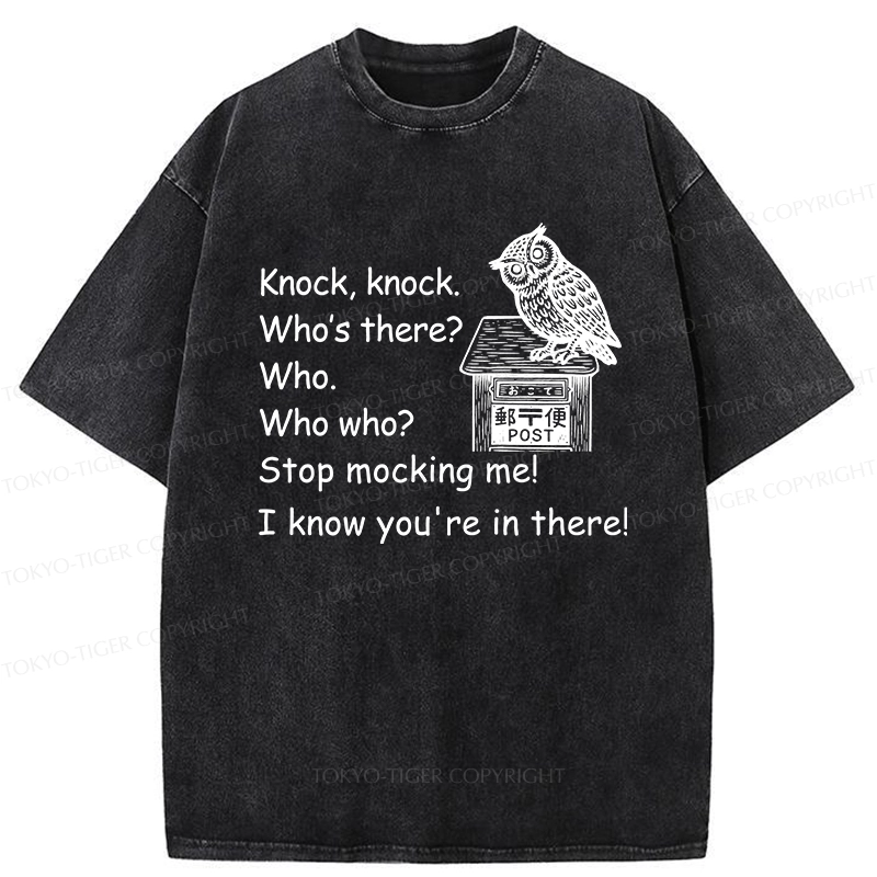 Tokyo-Tiger Knock Knock Funny Owl Washed T-Shirt