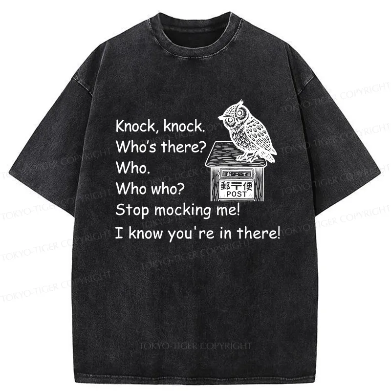 Tokyo-Tiger Knock Knock Funny Owl Washed T-Shirt