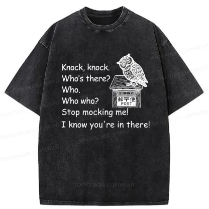 Tokyo-Tiger Knock Knock Funny Owl Washed T-Shirt