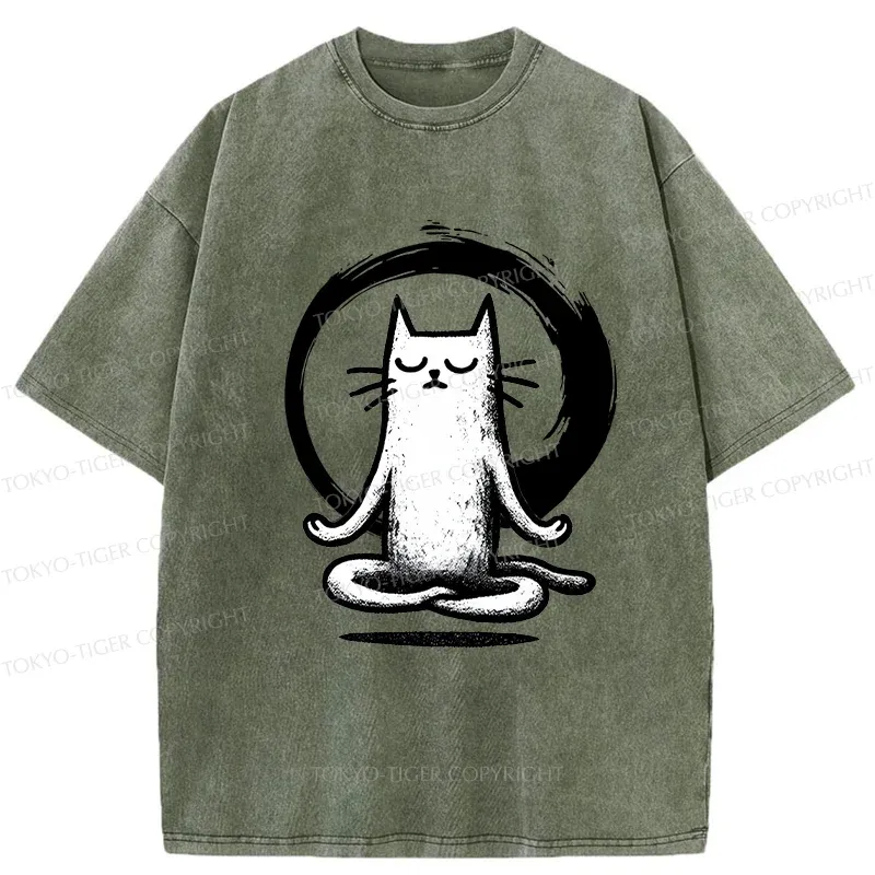Tokyo-Tiger Zen Japan Cat Washed T-Shirt