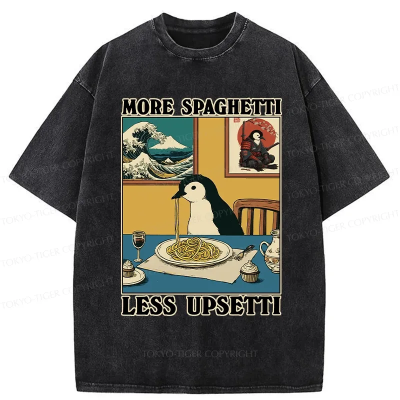 Tokyo-Tiger More Spaghetti Less Upsetti Penguin Washed T-Shirt