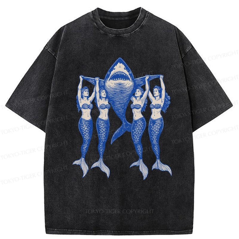 Tokyo-Tiger Mermaids Hoisting The Shark Washed T-Shirt