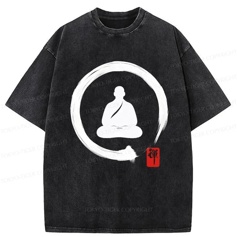Tokyo-Tiger Retro Buddha Enso Washed T-Shirt