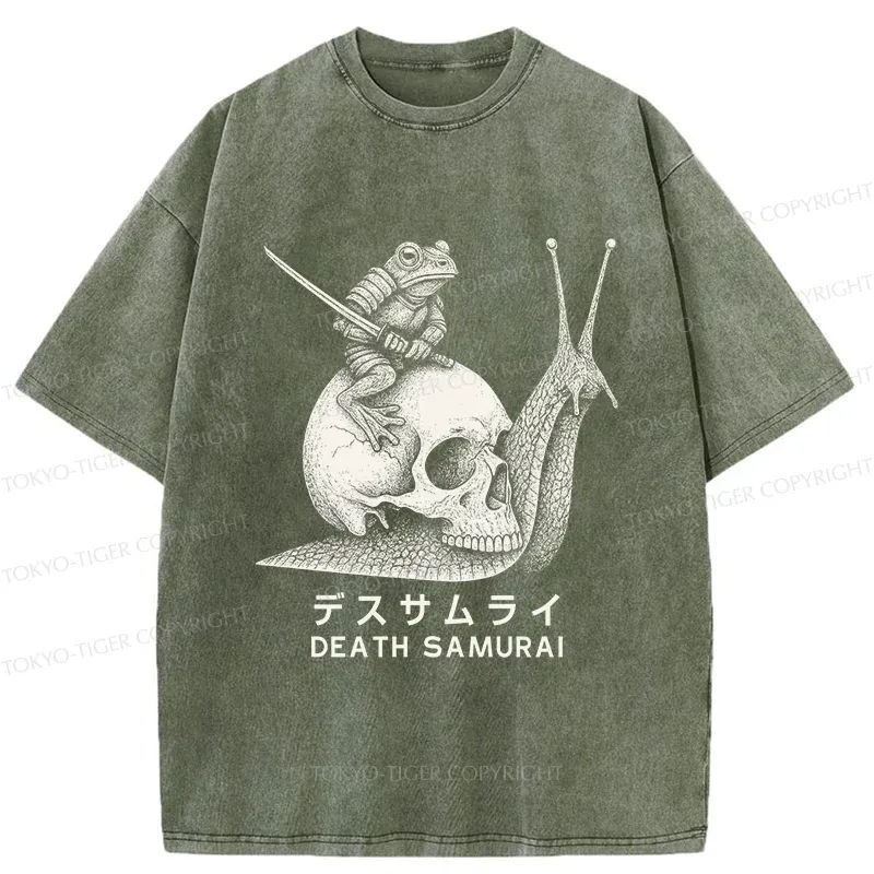 Tokyo-Tiger Frog Riding A Snail Washed T-Shirt