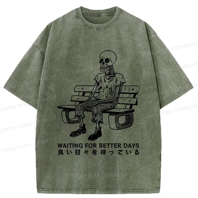 Tokyo-Tiger Waiting Skeleton Washed T-Shirt