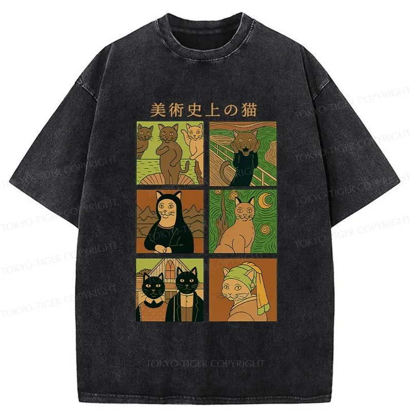 Tokyo-Tiger Cats In Art History Funny Washed T-Shirt