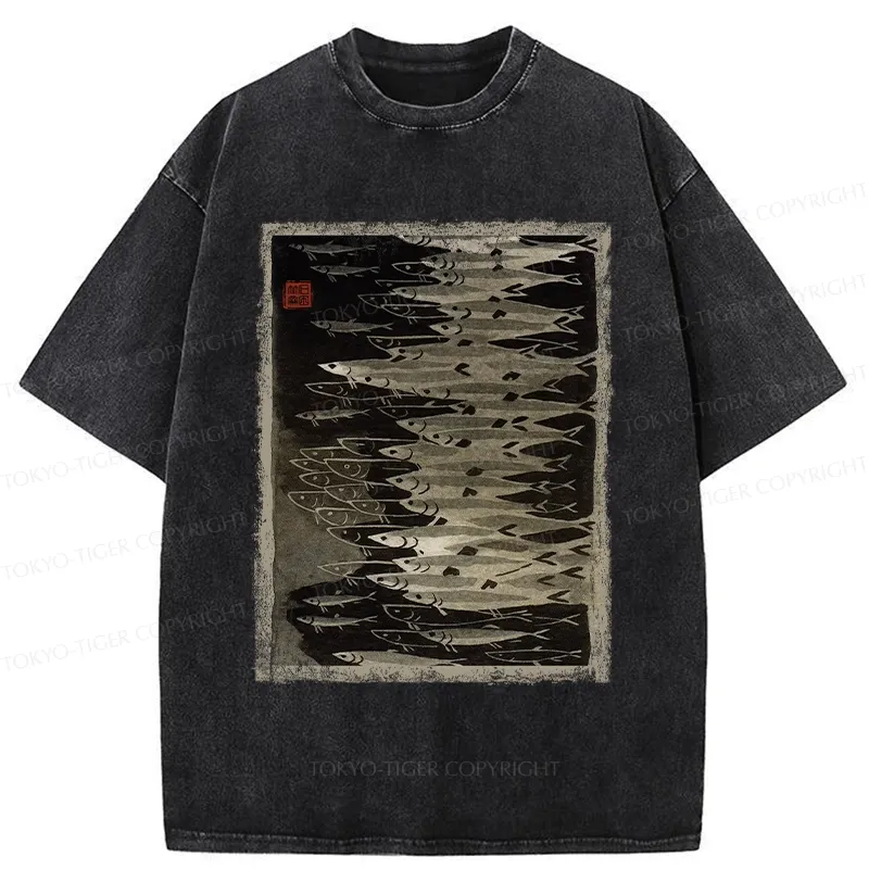 Tokyo-Tiger Retro School Of Fish Washed T-Shirt