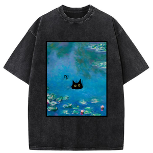 Image of Tokyo-Tiger Monet Water Lily Cat Washed T-Shirt