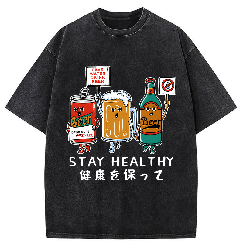 Tokyo-Tiger Stay Healthy Washed T-Shirt