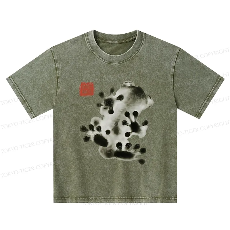 Tokyo-Tiger Ink Painting Frog Kids Washed T-Shirt