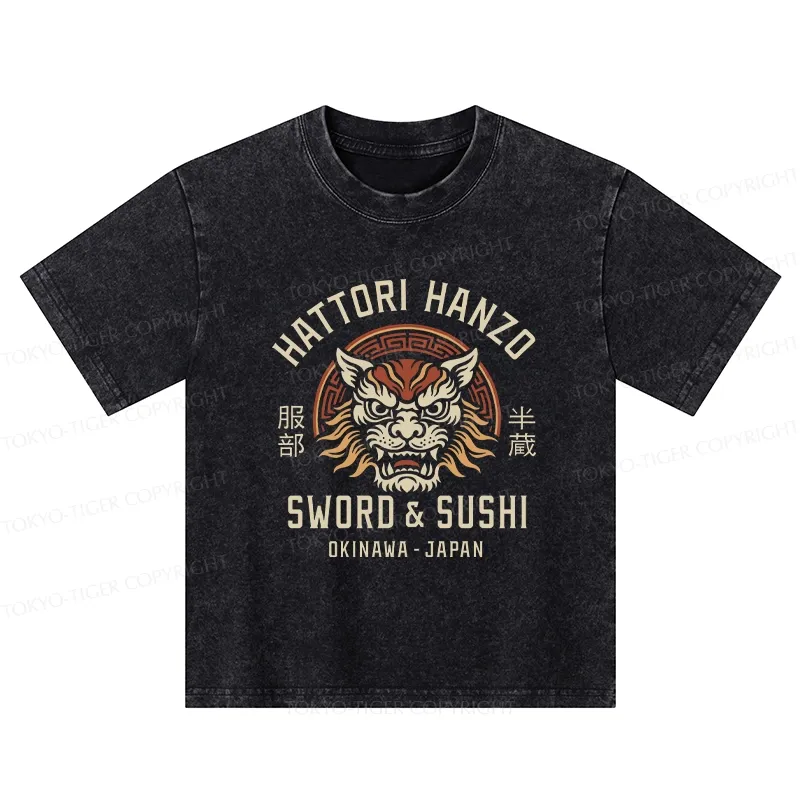Tokyo-Tiger Hattori Lion Japanese Samurai Kids Washed T-Shirt