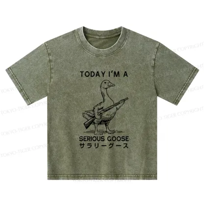 Tokyo-Tiger Serious Stupid Goose Kids Washed T-Shirt