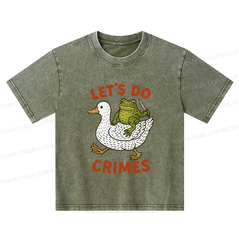 Tokyo-Tiger Frog Ready To Commit Crime Kids Washed T-Shirt