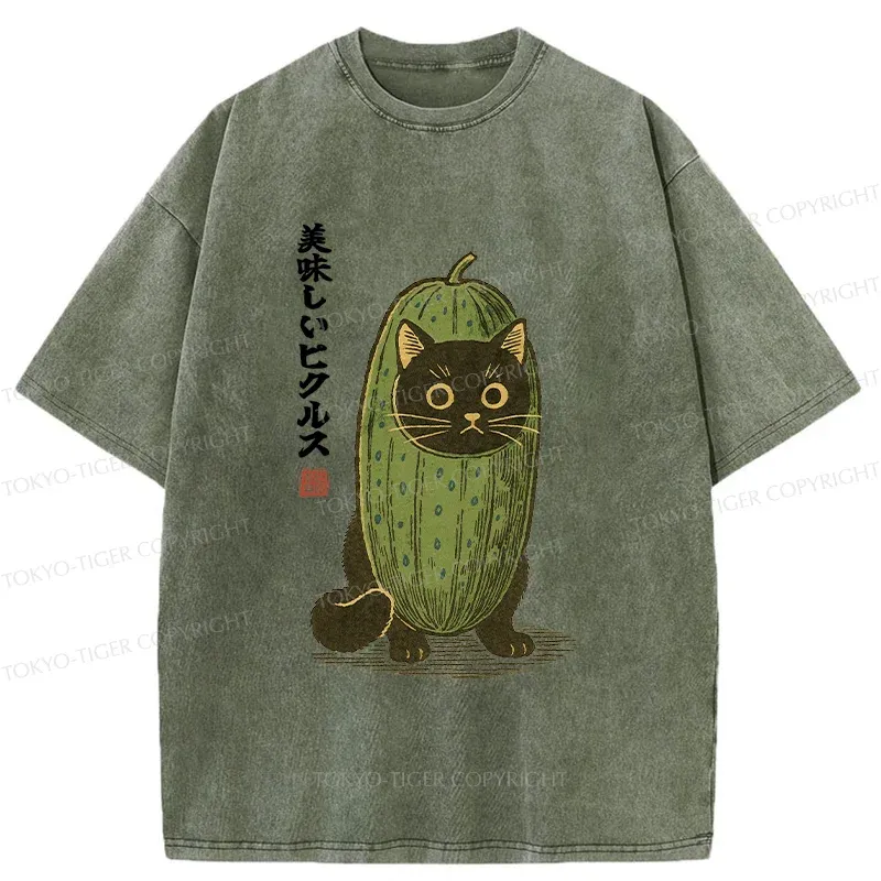 Tokyo-Tiger Cucumber Black Cat Washed T-Shirt