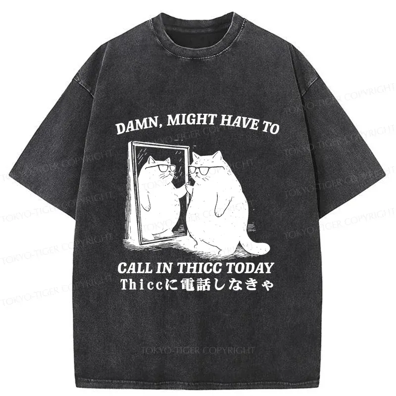 Tokyo-Tiger Cat Admiring Himself Washed T-Shirt