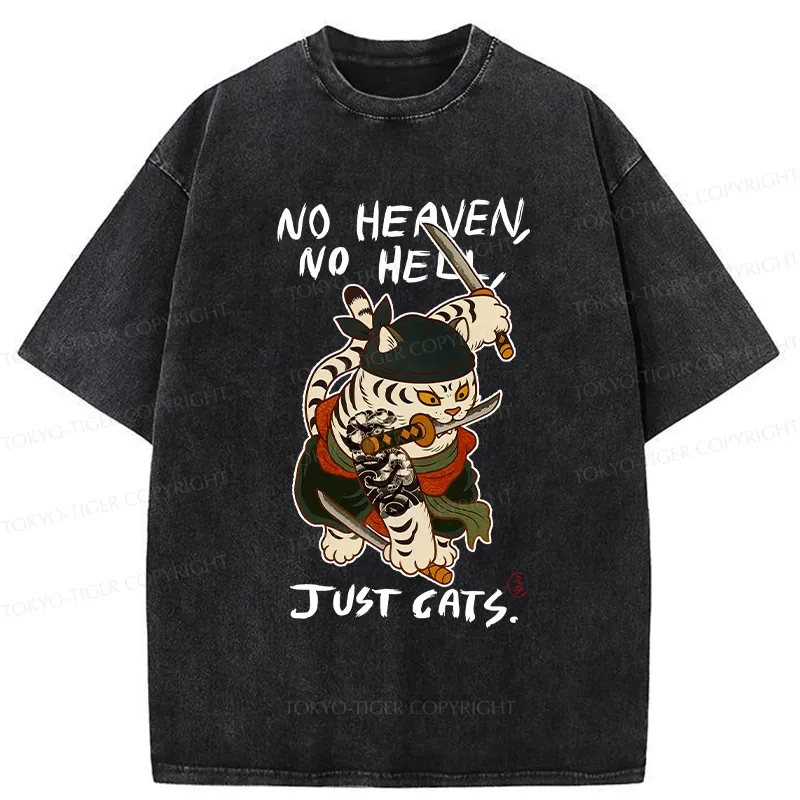 Tokyo-Tiger No Heaven No Hell Just Cats Washed T-Shirt