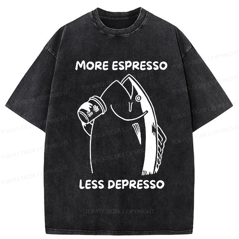 Tokyo-Tiger More Espresso Less Depresso Fish Washed T-Shirt