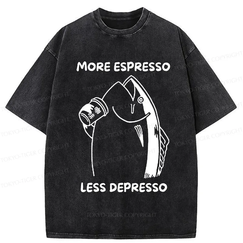 Tokyo-Tiger More Espresso Less Depresso Fish Washed T-Shirt