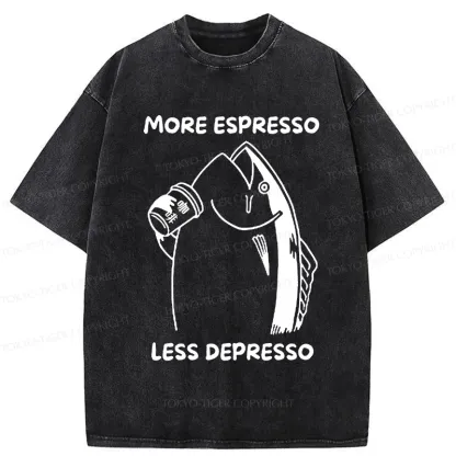 Tokyo-Tiger More Espresso Less Depresso Fish Washed T-Shirt