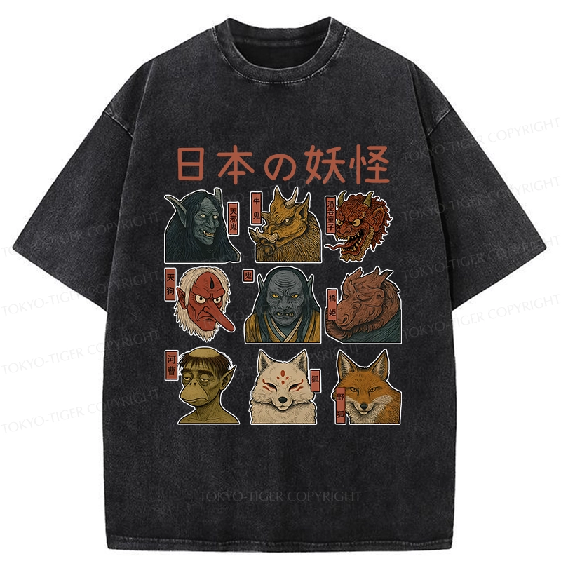 Tokyo-Tiger Japanese Traditional Yokais Washed T-Shirt