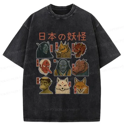 Tokyo-Tiger Japanese Traditional Yokais Washed T-Shirt