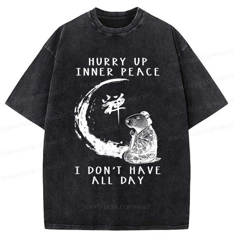 Tokyo-Tiger Hurry Up Inner Peace Zen Washed T-Shirt
