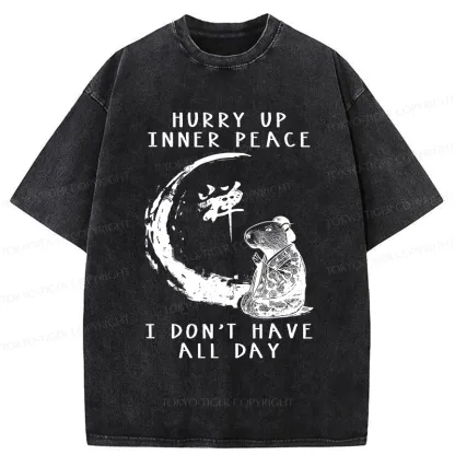 Tokyo-Tiger Hurry Up Inner Peace Zen Washed T-Shirt