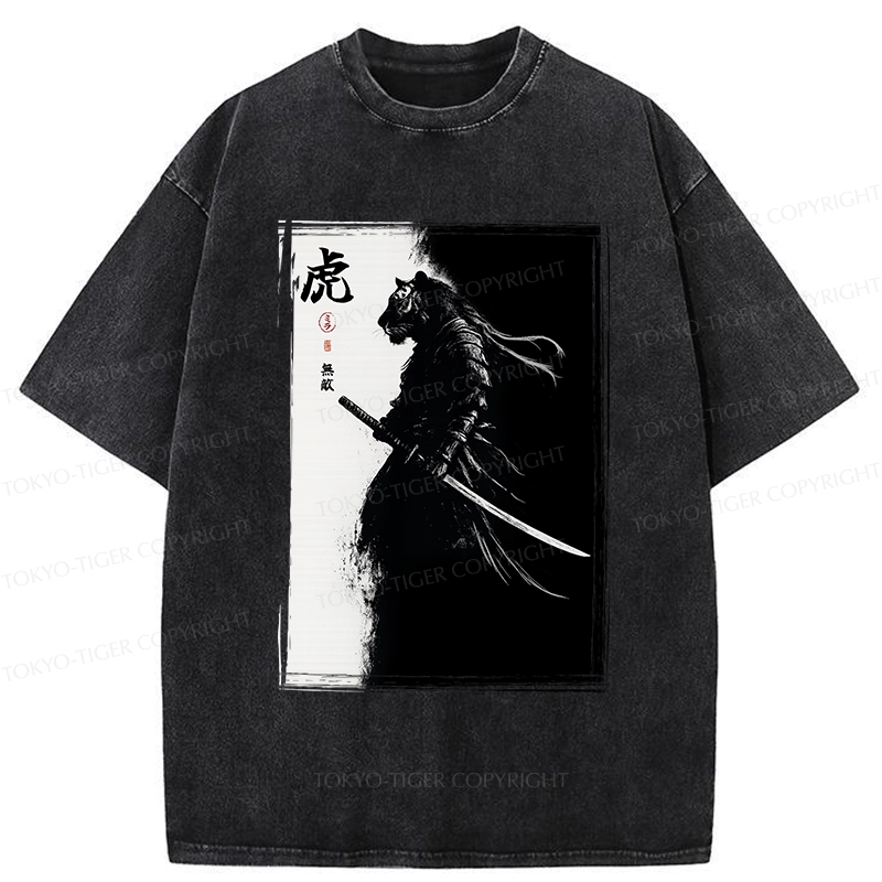 Tokyo-Tiger Retro Tiger Samurai Washed T-Shirt