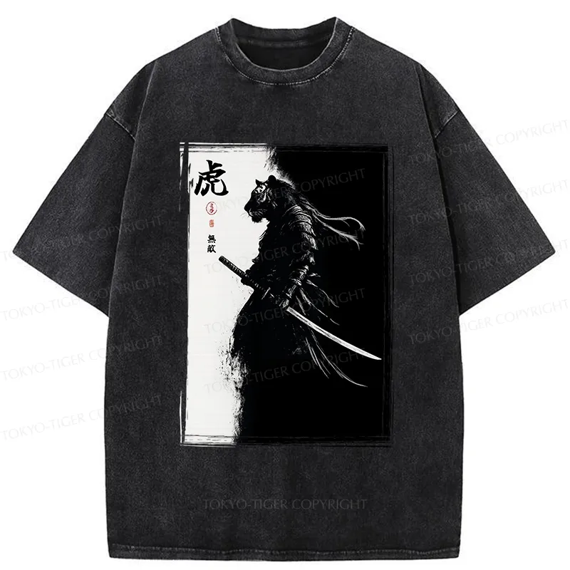 Tokyo-Tiger Retro Tiger Samurai Washed T-Shirt
