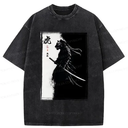 Tokyo-Tiger Retro Tiger Samurai Washed T-Shirt