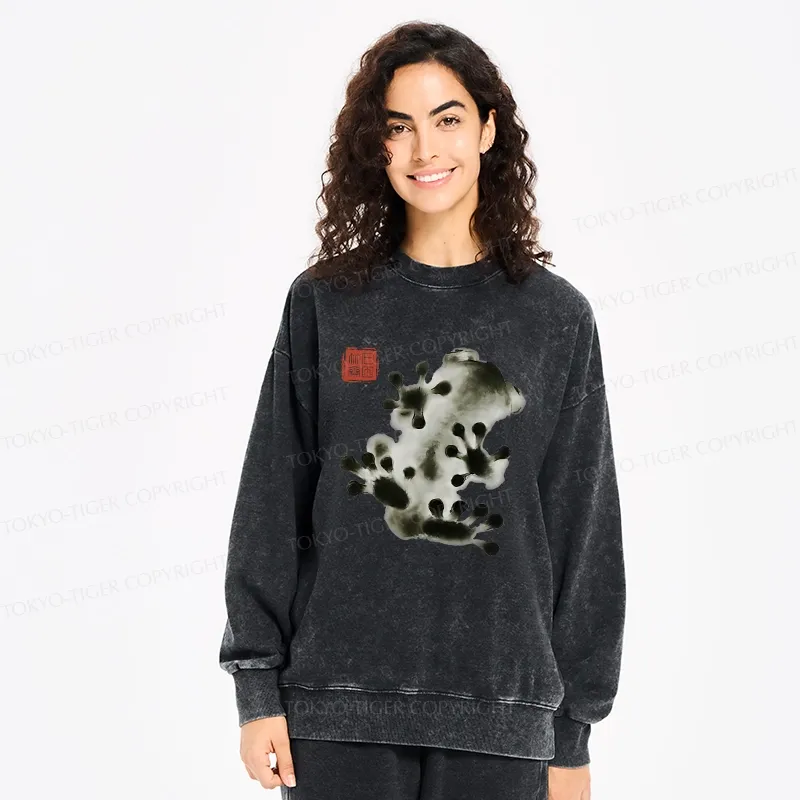 Tokyo-Tiger Ink Painting Frog Washed Sweatshirt