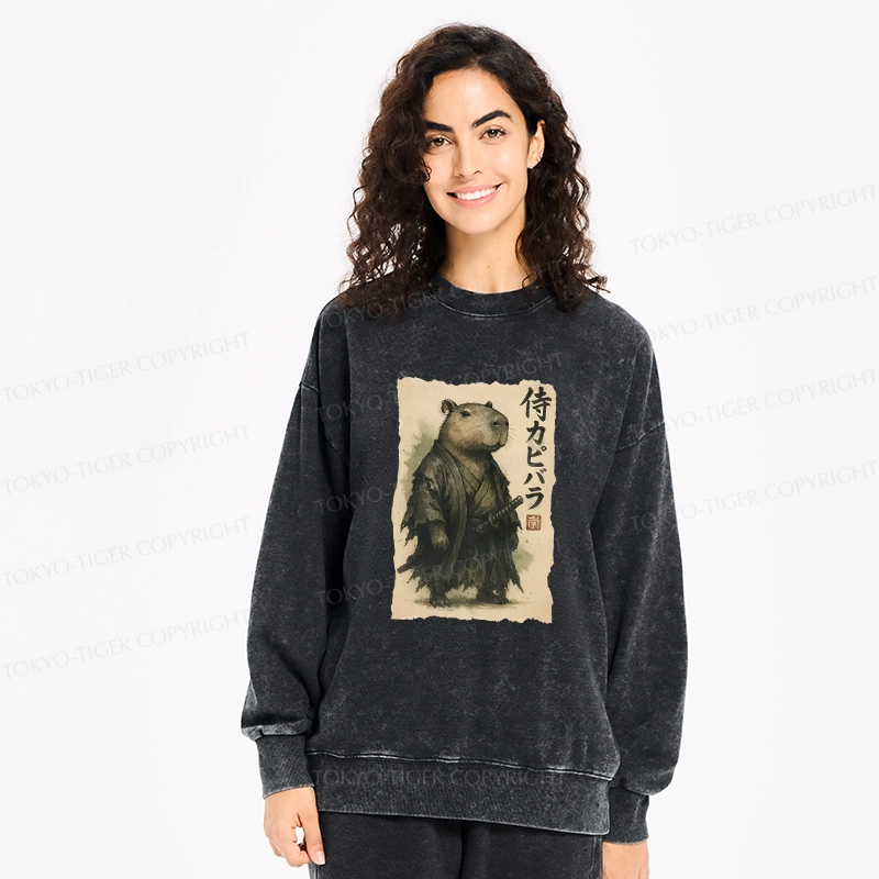 Tokyo-Tiger Capybara Samurai Washed Sweatshirt