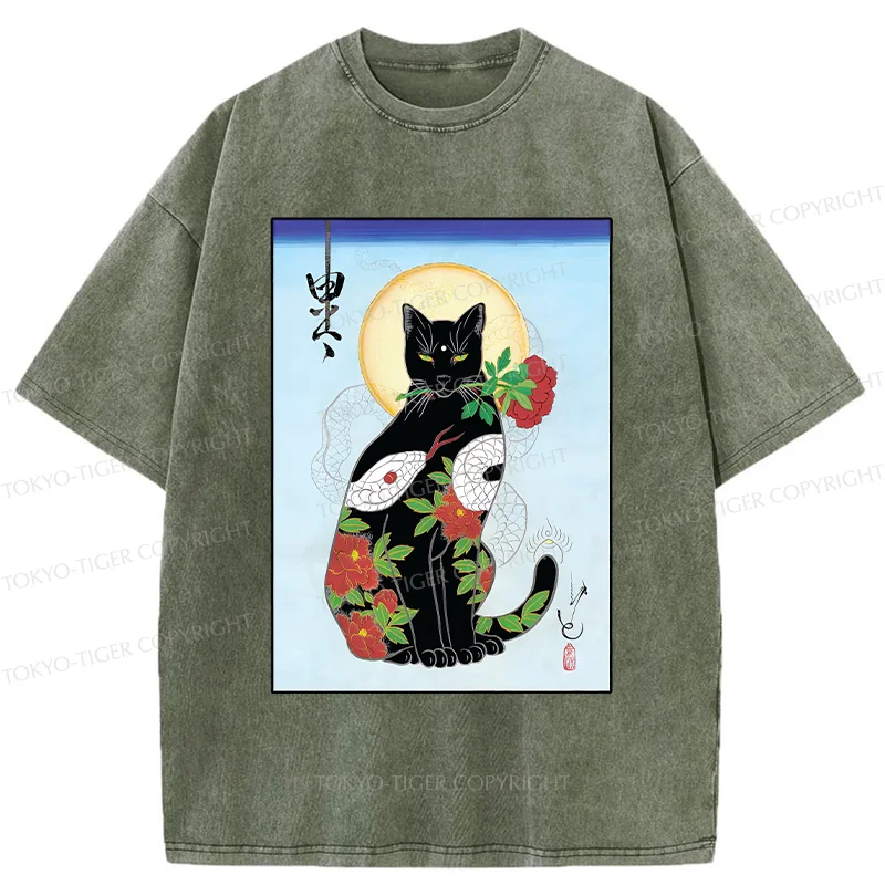 Tokyo-Tiger Japanese Cat God Washed T-Shirt