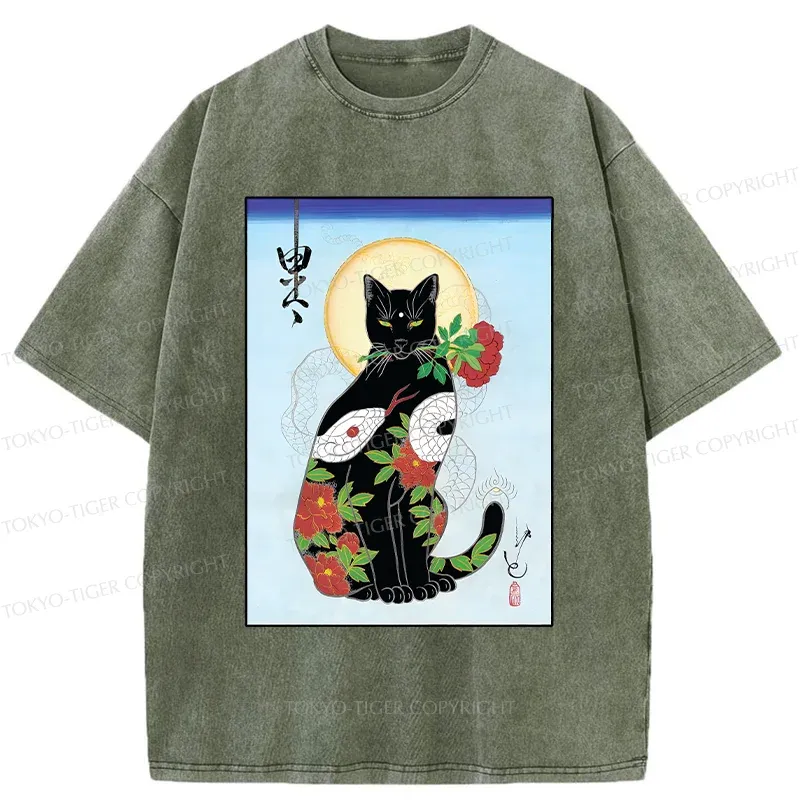 Tokyo-Tiger Japanese Cat God Washed T-Shirt