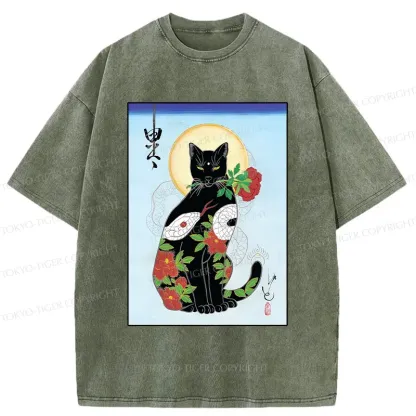 Tokyo-Tiger Japanese Cat God Washed T-Shirt