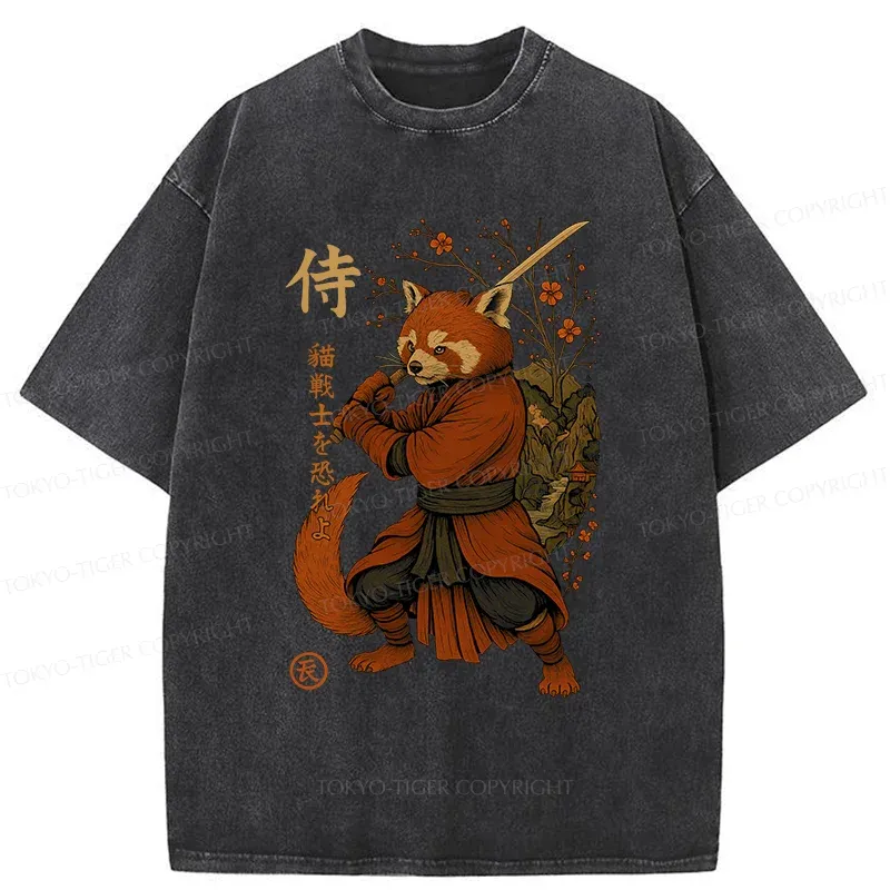Tokyo-Tiger Red Panda Samurai Washed T-Shirt