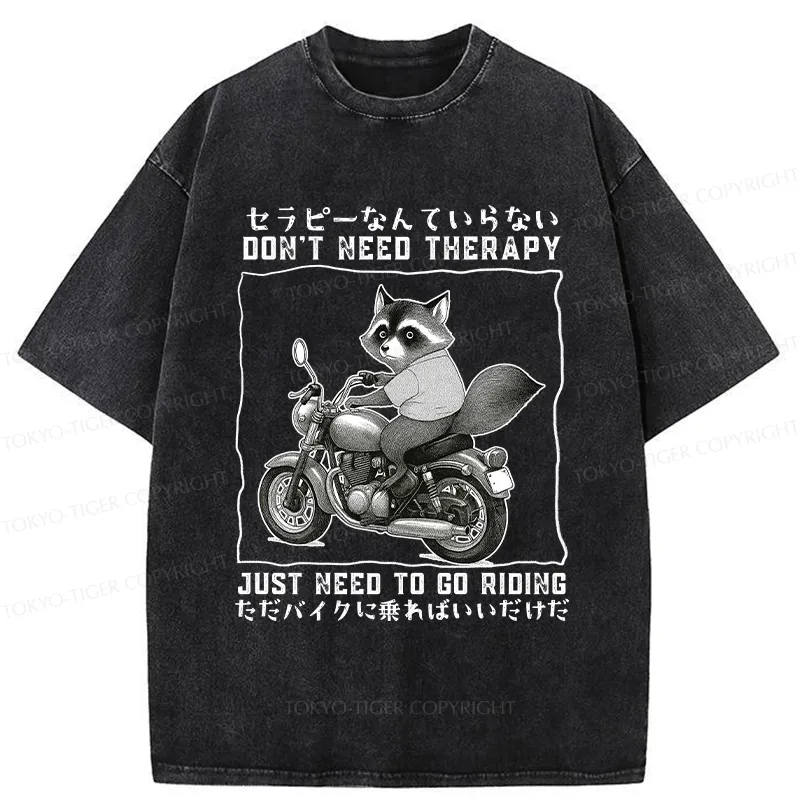 Tokyo-Tiger Funny Raccoon Riding A Motorcycle Washed T-Shirt