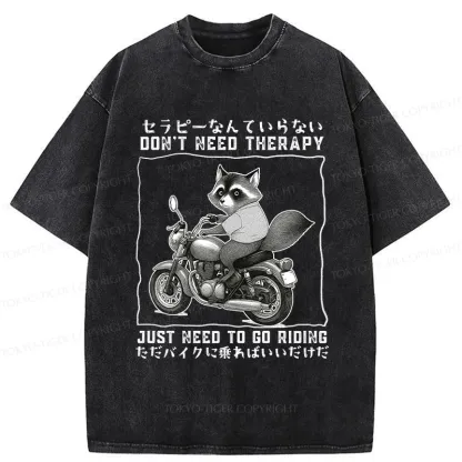 Tokyo-Tiger Funny Raccoon Riding A Motorcycle Washed T-Shirt